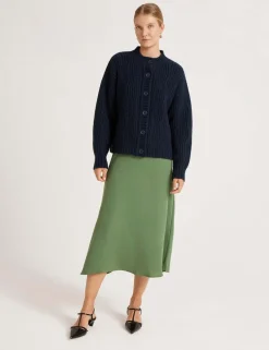 Ribbed Crew Neck Button Front Cardigan