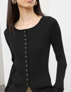 Ribbed Crew Neck Cardigan