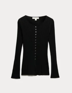 Ribbed Crew Neck Cardigan