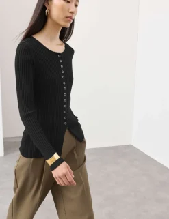 Ribbed Crew Neck Cardigan