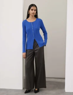 Ribbed Crew Neck Cardigan