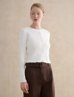 Ribbed Crew Neck Cropped Cardigan