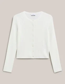 Ribbed Crew Neck Cropped Cardigan