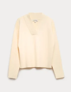 Ribbed Cropped V-Neck Jumper