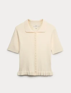 Ribbed Frill Detail Collared Cardigan
