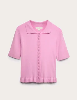 Ribbed Frill Detail Collared Cardigan