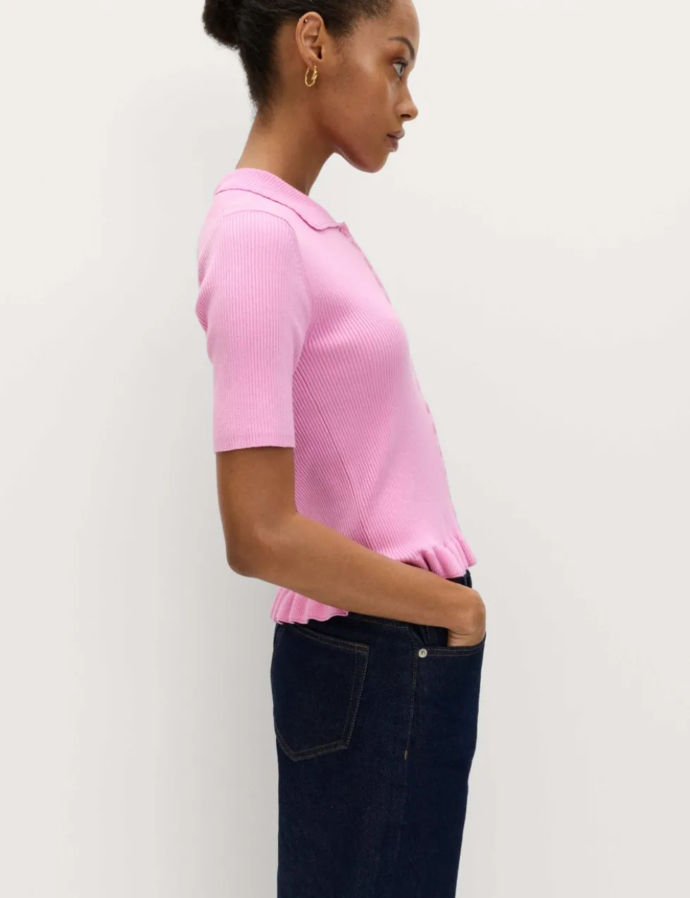 Ribbed Frill Detail Collared Cardigan