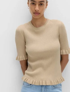 Ribbed Frill Detail Knitted Top