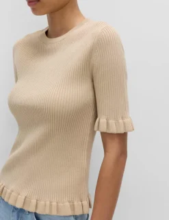 Ribbed Frill Detail Knitted Top