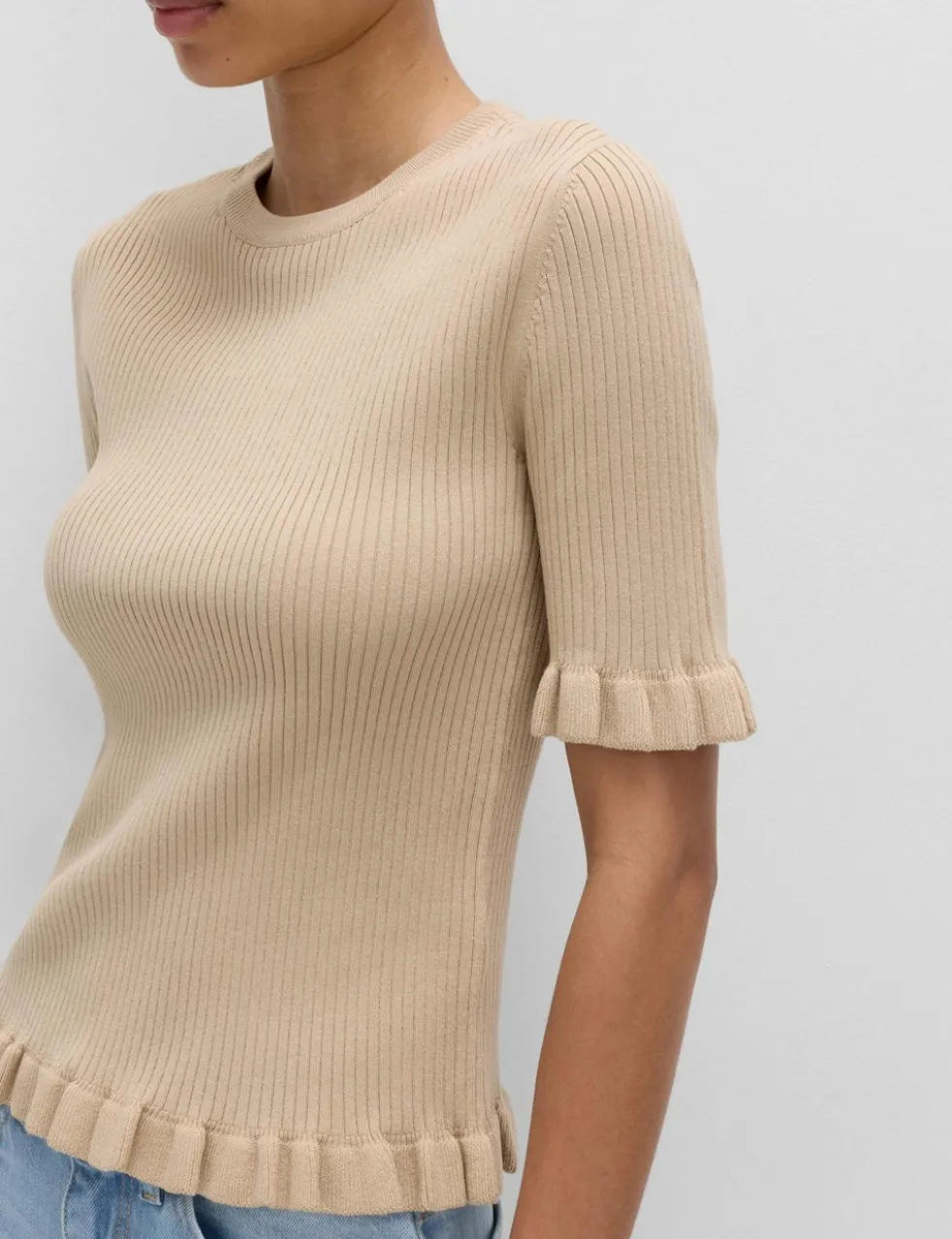 Ribbed Frill Detail Knitted Top