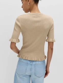 Ribbed Frill Detail Knitted Top