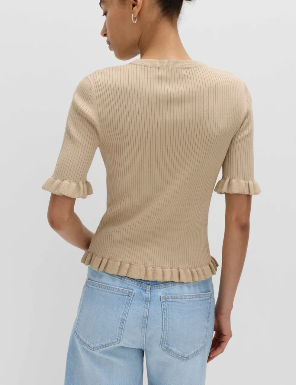 Ribbed Frill Detail Knitted Top
