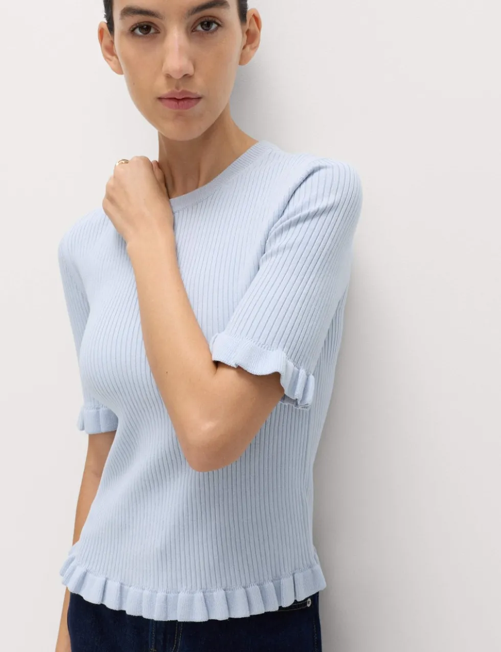 Ribbed Frill Detail Knitted Top