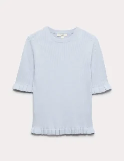 Ribbed Frill Detail Knitted Top