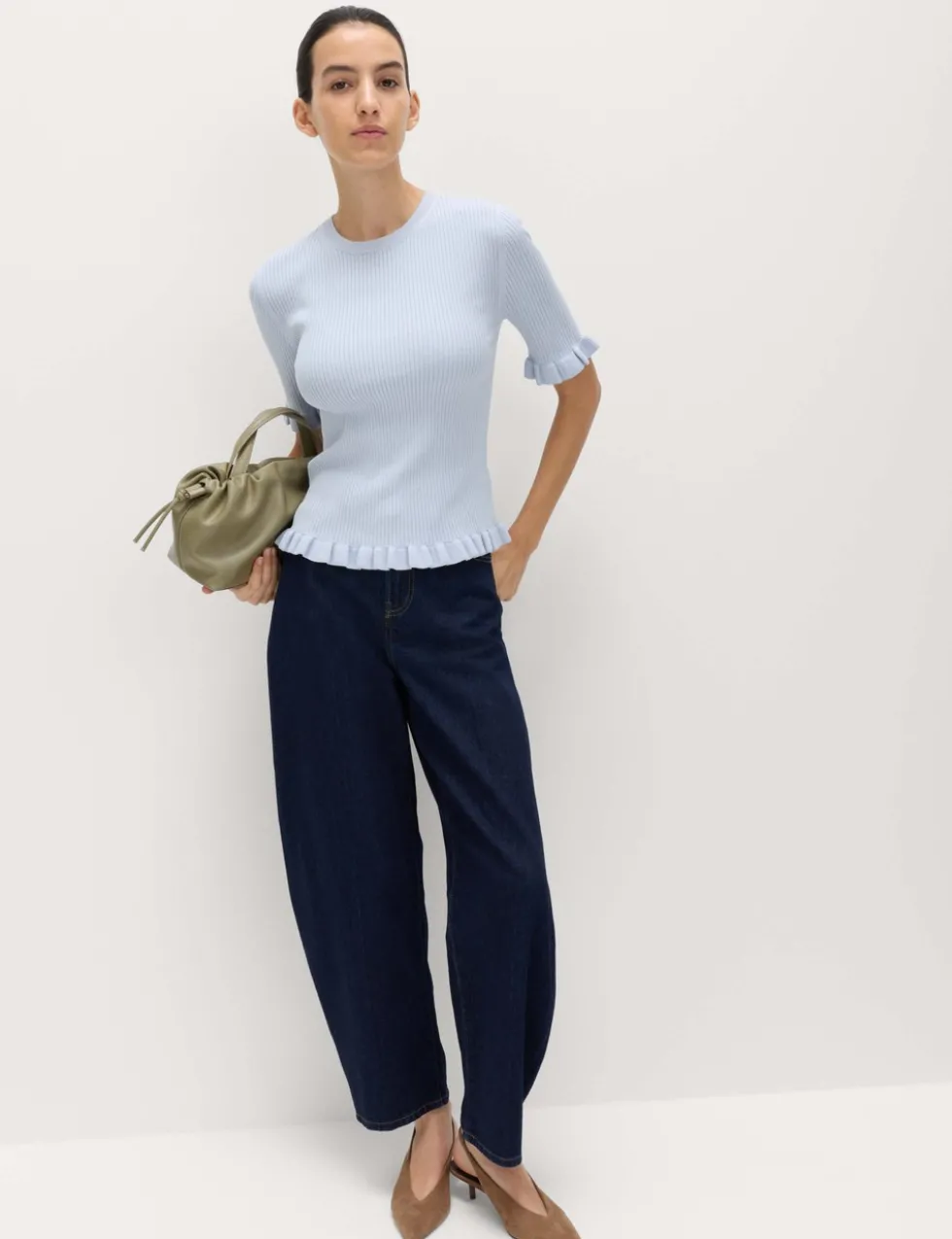Ribbed Frill Detail Knitted Top