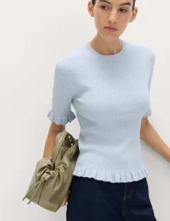 Ribbed Frill Detail Knitted Top