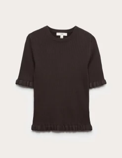 Ribbed Frill Detail Knitted Top