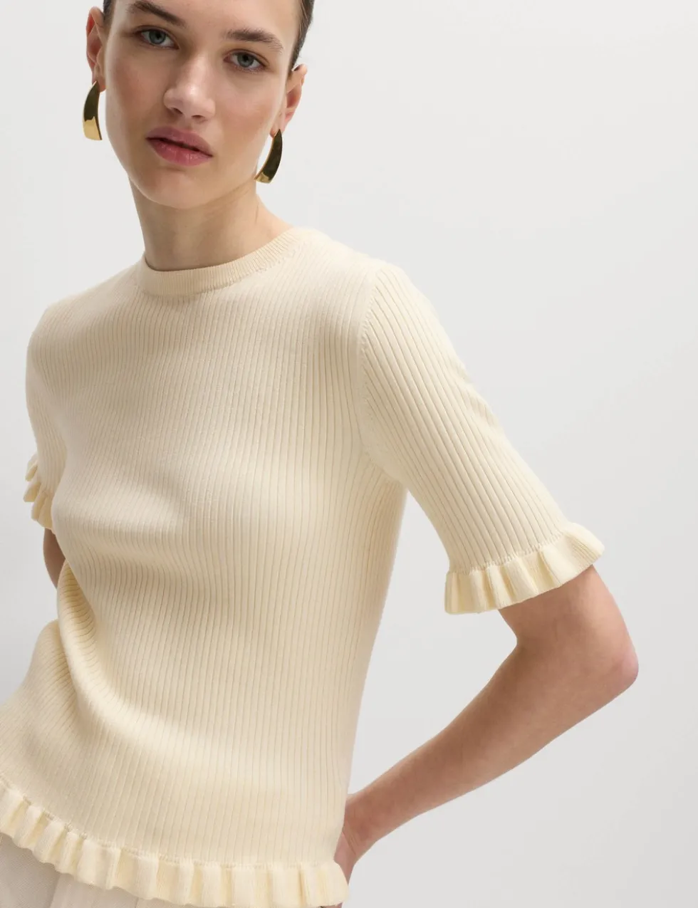 Ribbed Frill Detail Knitted Top