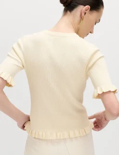 Ribbed Frill Detail Knitted Top