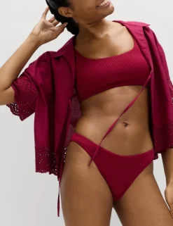 Ribbed High Leg Bikini Bottoms