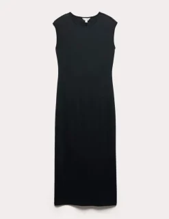 Ribbed Jersey Shoulder Pad Midaxi Dress