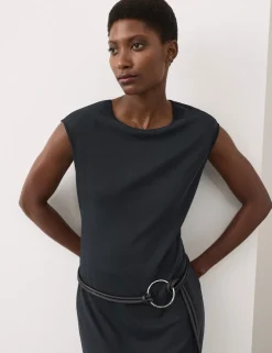 Ribbed Jersey Shoulder Pad Midaxi Dress