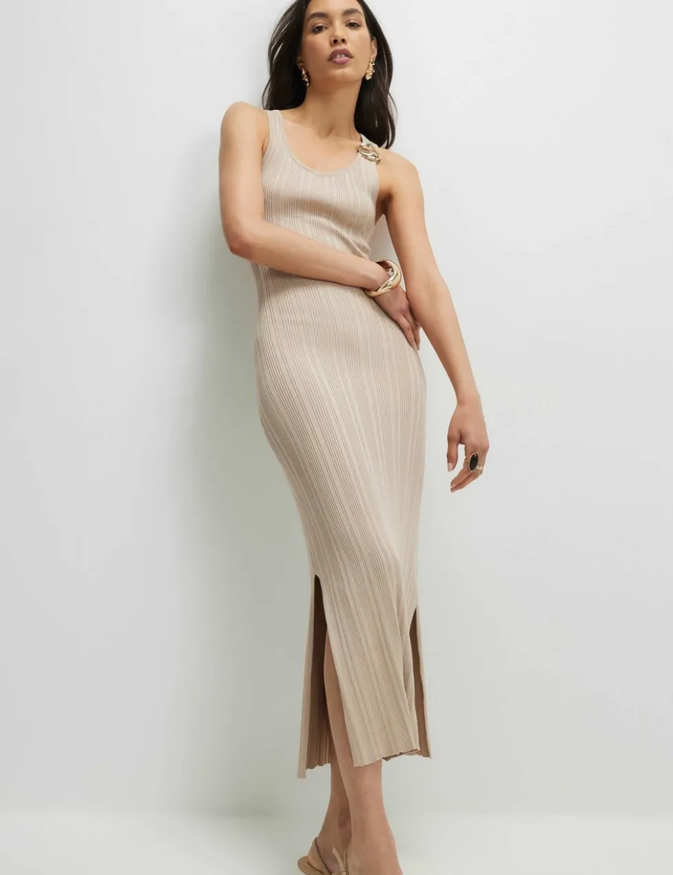 Ribbed Knitted Bodycon Midi Dress