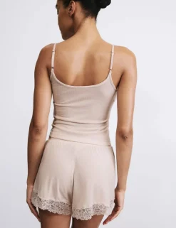 Ribbed Lace Trim Cami Top with Wool