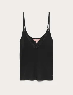 Ribbed Lace Trim Cami Top with Wool