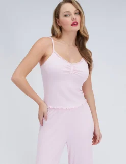 Ribbed Lace Trim Pyjama Set