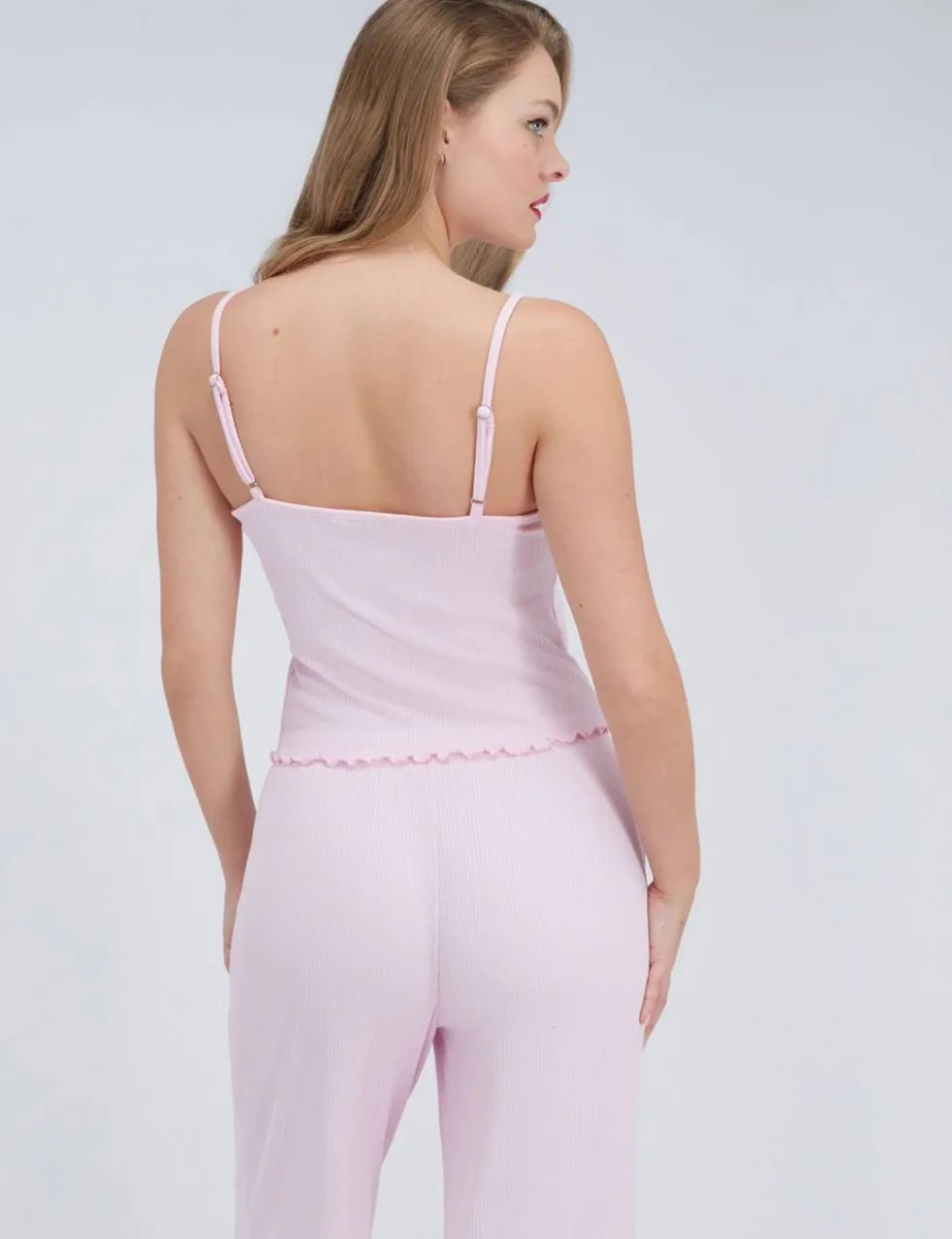 Ribbed Lace Trim Pyjama Set