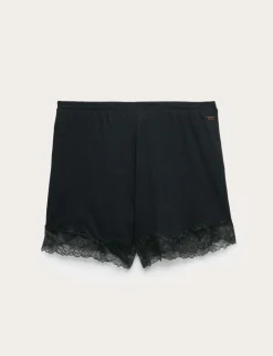 Ribbed Lace Trim Pyjama Shorts with Wool