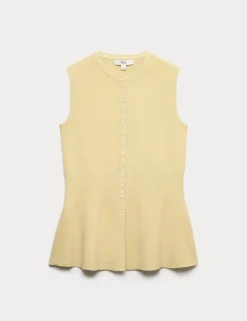 Ribbed Peplum Waisted Knitted Waistcoat