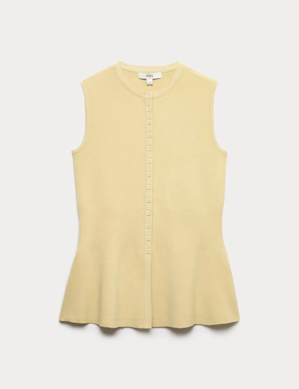 Ribbed Peplum Waisted Knitted Waistcoat