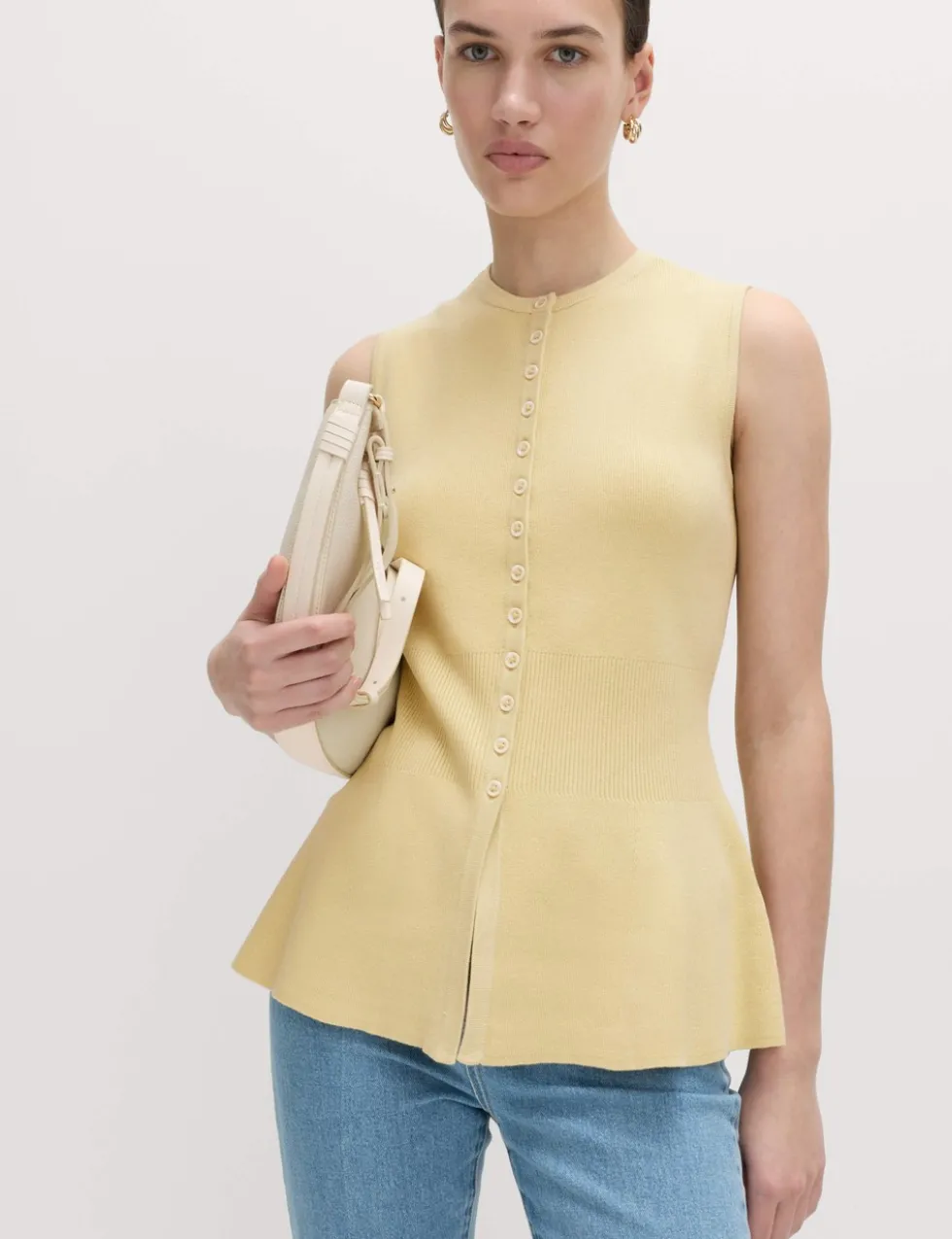 Ribbed Peplum Waisted Knitted Waistcoat