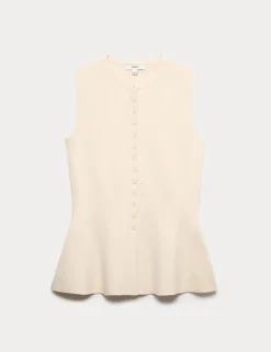 Ribbed Peplum Waisted Knitted Waistcoat