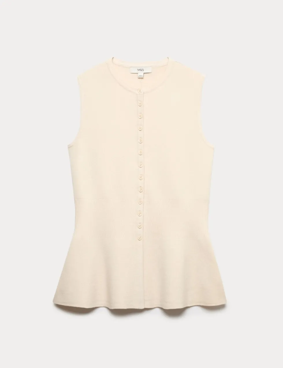 Ribbed Peplum Waisted Knitted Waistcoat