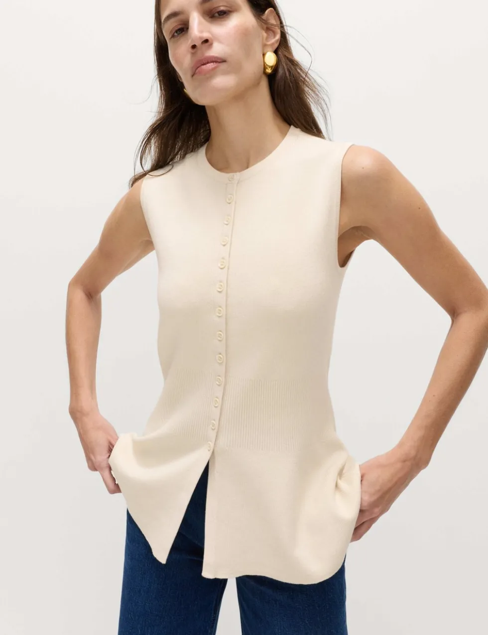 Ribbed Peplum Waisted Knitted Waistcoat
