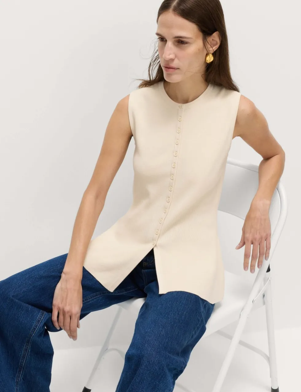 Ribbed Peplum Waisted Knitted Waistcoat