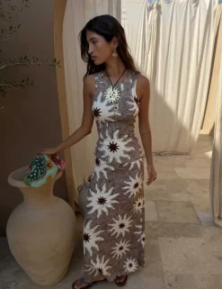 Ribbed Printed Maxi Skirt