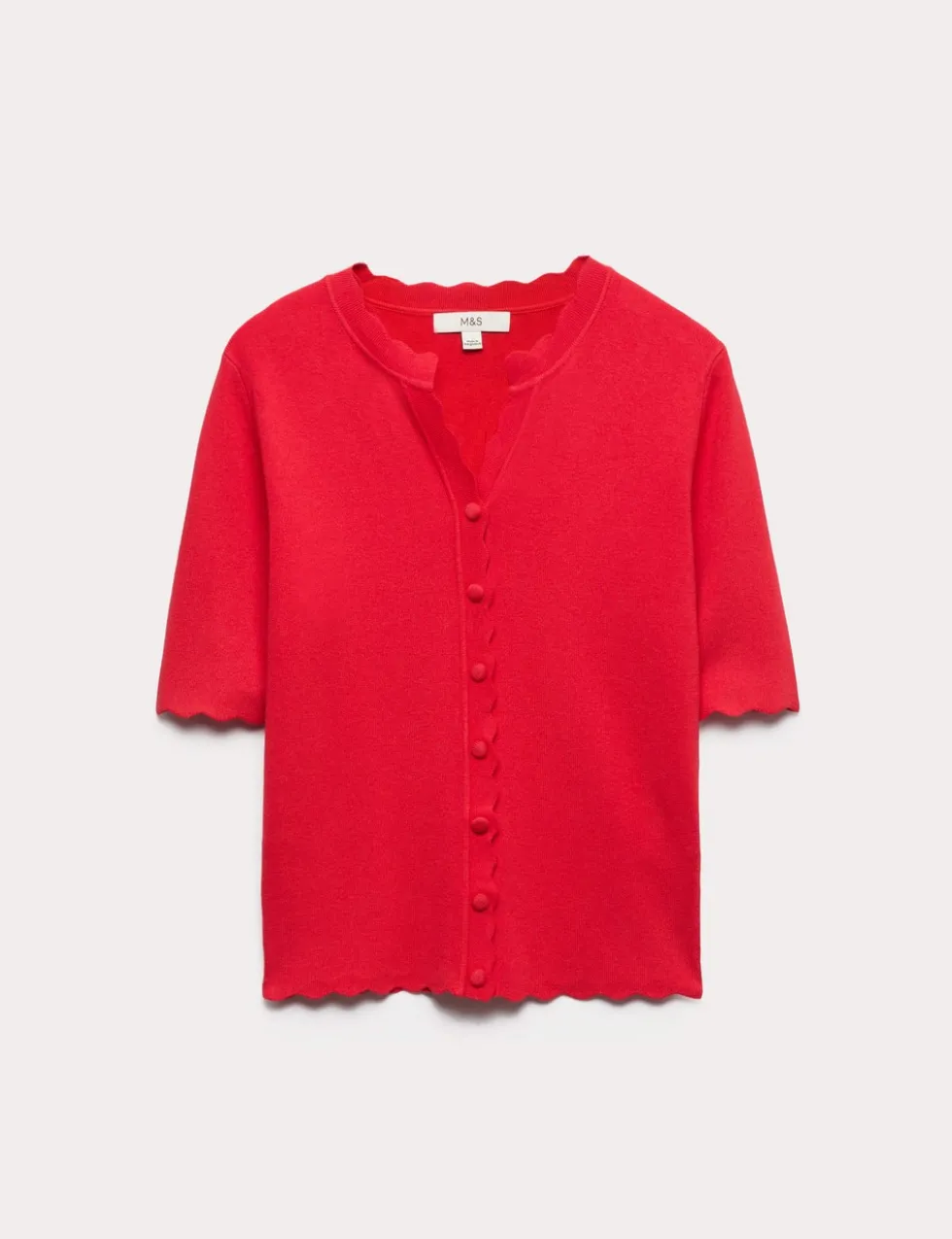 Ribbed Scallop Edge Slim Fit Cardigan