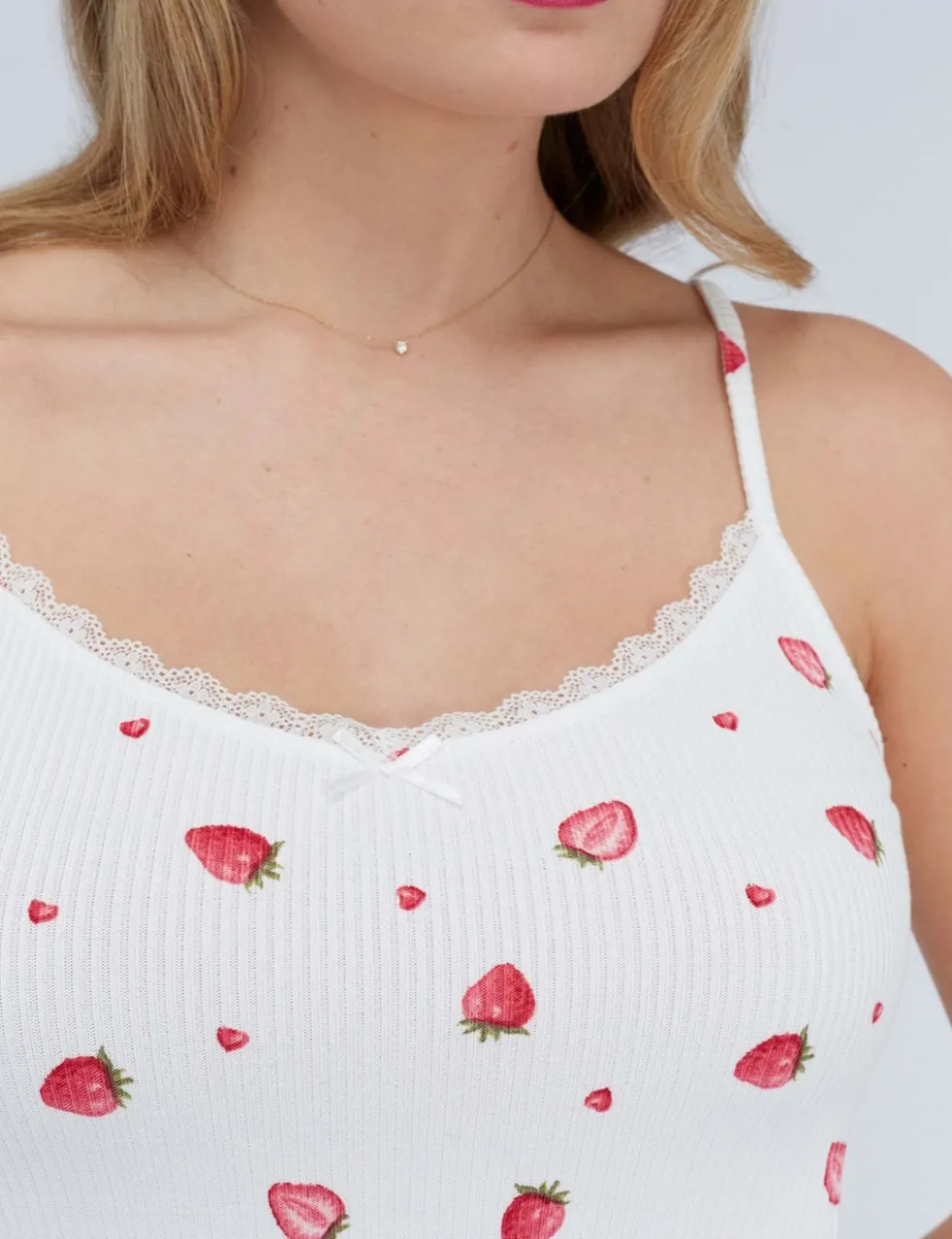 Ribbed Strawberry Print Shortie Set