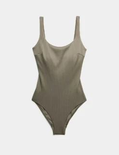 Ribbed Textured Scoop Neck Swimsuit