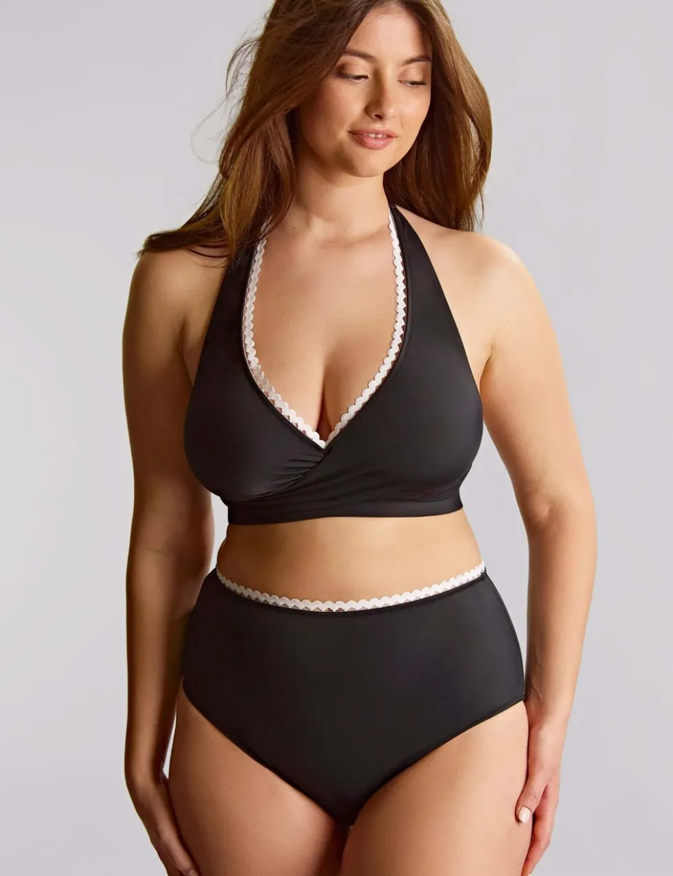 Ric Rac Trim Halterneck Plunge Bikini Top