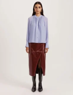 Round Neck Button Through Relaxed Blouse