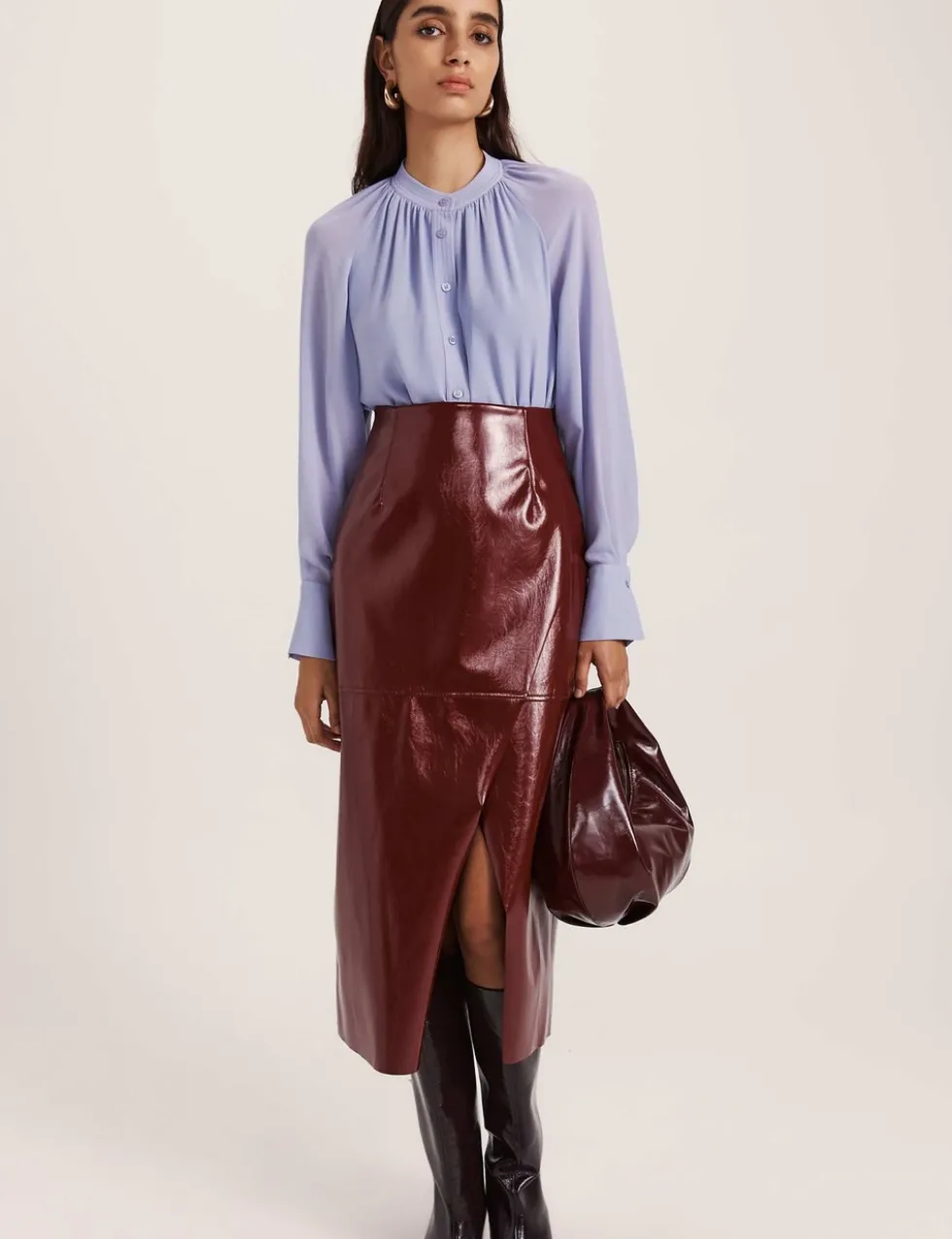 Round Neck Button Through Relaxed Blouse
