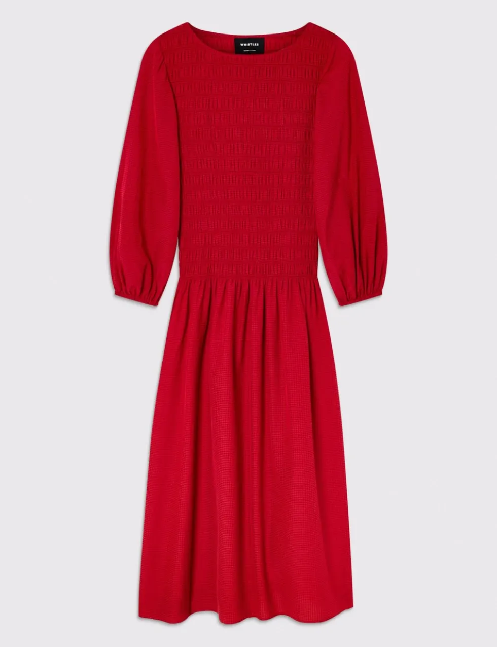 Round Neck Midi Shirred Dress with Cotton