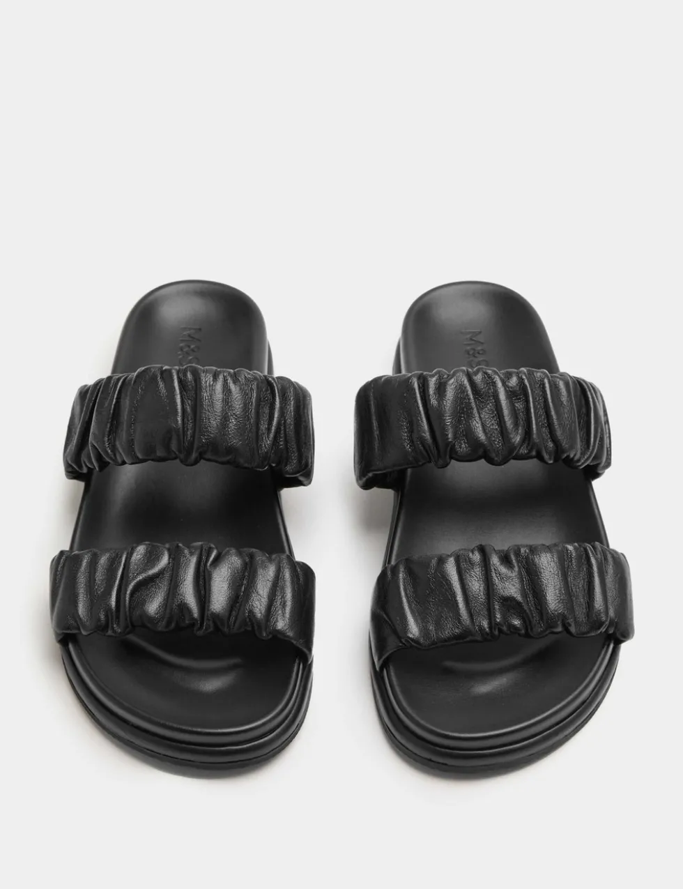 Ruched Leather Mule Footbed Sandals