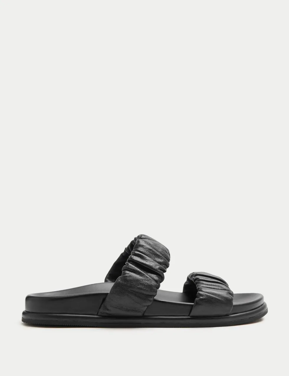 Ruched Leather Mule Footbed Sandals