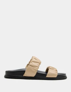 Ruched Leather Mule Footbed Sandals